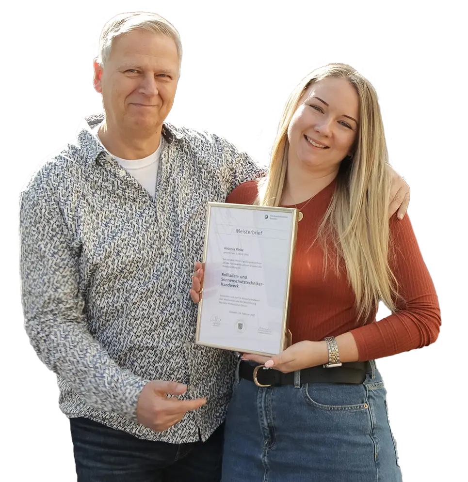 Anonia Rinke - die derzeit einige Meisterin im Rollladen- und Sonnenschutzhandwerk in Berlin mit Ihrem Vater Michael Rinke